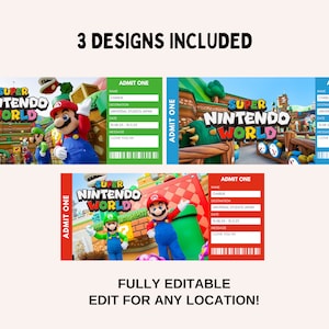 Super Nintendo World, Billet Universal Trip modifiable, Billet cadeau universel, Super Mario Surprise Universal Studios, Billet de voyage imprimable image 2