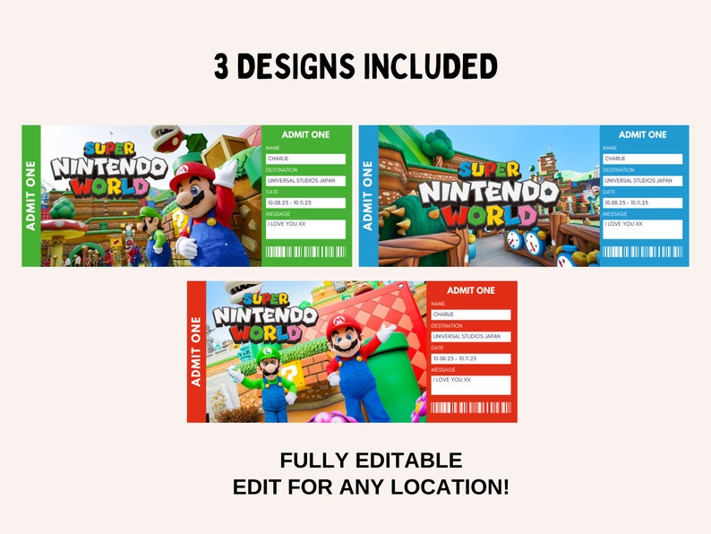 Super Nintendo World, Billet Universal Trip modifiable, Billet cadeau universel, Super Mario Surprise Universal Studios, Billet de voyage imprimable image 2