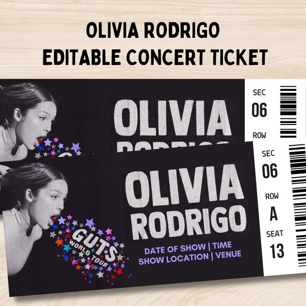 Billet de tournée Guts, billet de tournée Olivia Rodrigo, tournée mondiale Guts, billet de concert, cadeau de billet de concert, souvenir de billet de concert imprimable