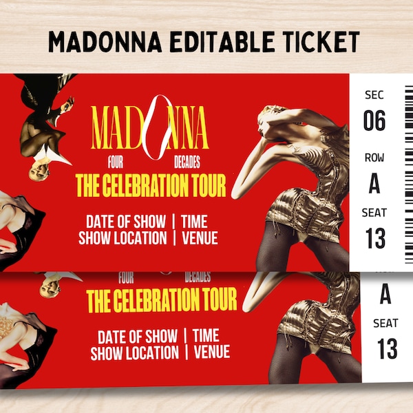 Editable Madonna Ticket, Madonna  Celebration Concert Ticket, Event Ticket Gift, Printable Ticket Template, Madonna Celebration Tour 2023