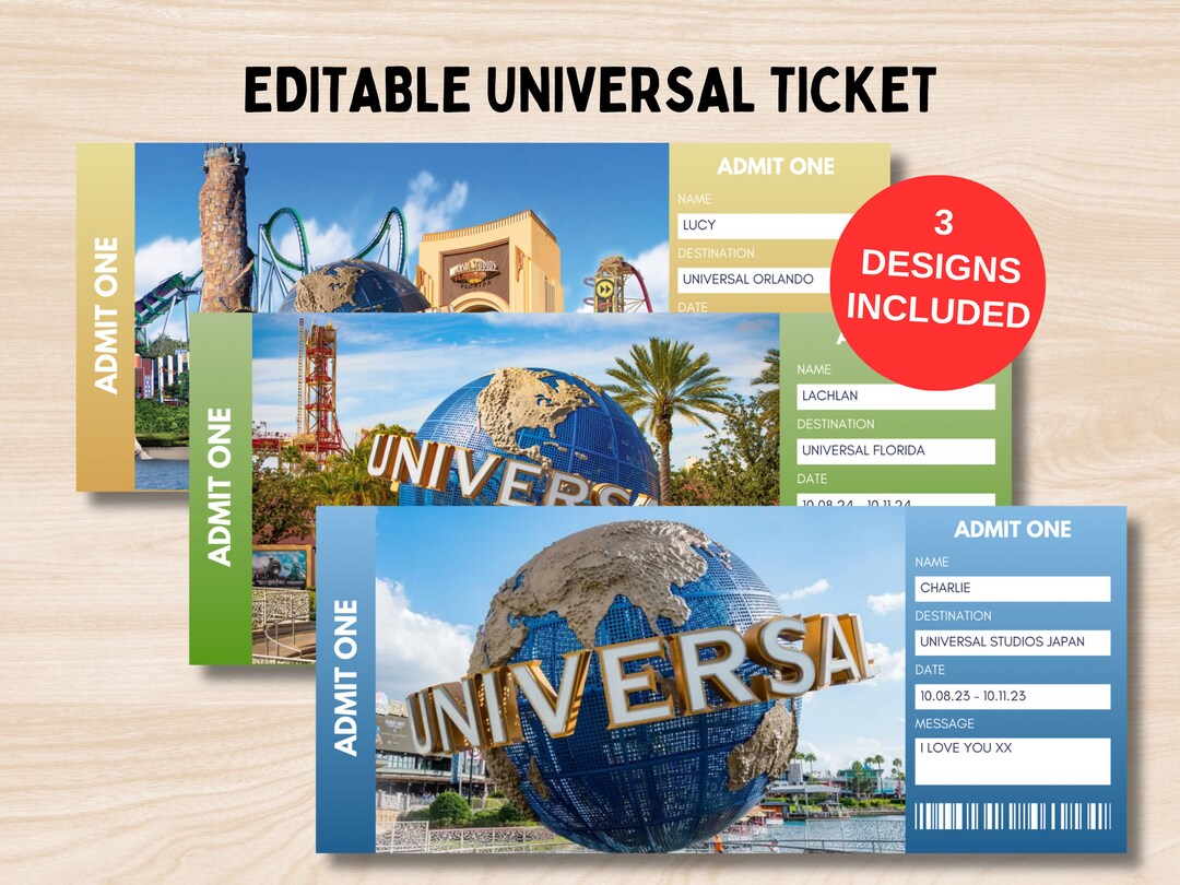 Editable Universal Trip Ticket, Universal Gift Ticket, Universal ...