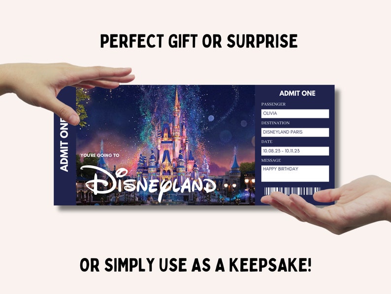 Disneyland Ticket, Disneyworld Ticket, Editable Ticket, Surprise Reveal Ticket Gift, Surprise Disneyland, Theme Park Ticket image 5