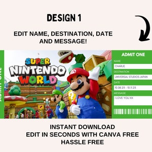 Super Nintendo World, Billet Universal Trip modifiable, Billet cadeau universel, Super Mario Surprise Universal Studios, Billet de voyage imprimable image 3