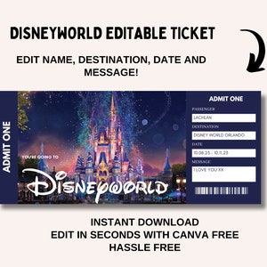 Disneyland Ticket, Disneyworld Ticket, Editable Ticket, Surprise Reveal Ticket Gift, Surprise Disneyland, Theme Park Ticket image 4