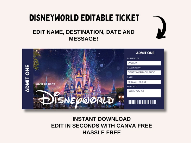 Disneyland Ticket, Disneyworld Ticket, Editable Ticket, Surprise Reveal Ticket Gift, Surprise Disneyland, Theme Park Ticket image 4