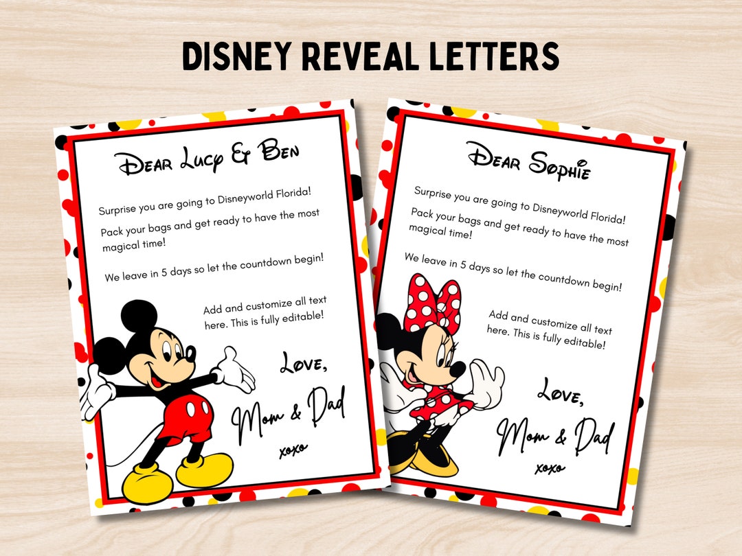 Editable Letters From Mickey and Minnie, Disneyland Reveal, Disneyworld ...