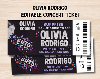 Guts Tour Ticket, Olivia Rodrigo Tour Ticket, Guts World Tour, concertticket, concertticket cadeau, concertticket aandenken afdrukbaar