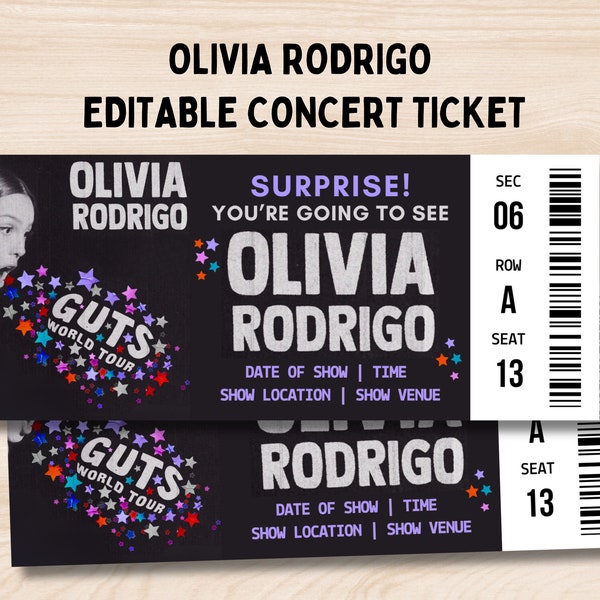 Billet Guts Tour, Billet pour la tournée Olivia Rodrigo, Guts World Tour, Billet de concert, Cadeau de billet de concert, Souvenir de billet de concert imprimable