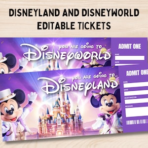Disneyland Ticket, Disneyworld Ticket, Editable Ticket, Surprise Reveal Ticket Gift, Surprise Disneyland, Theme Park Ticket