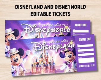 Boleto de Disneyland, Boleto de Disneyworld, Boleto editable, Regalo de boleto de revelación sorpresa, Disneyland sorpresa, Boleto de parque temático