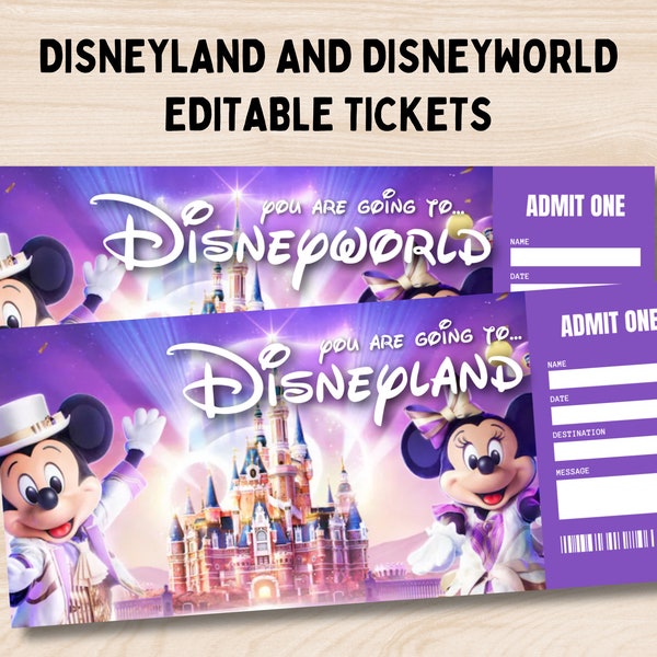 Billet Disneyland, billet Disneyworld, billet modifiable, cadeau de billet surprise, Disneyland surprise, billet de parc à thème