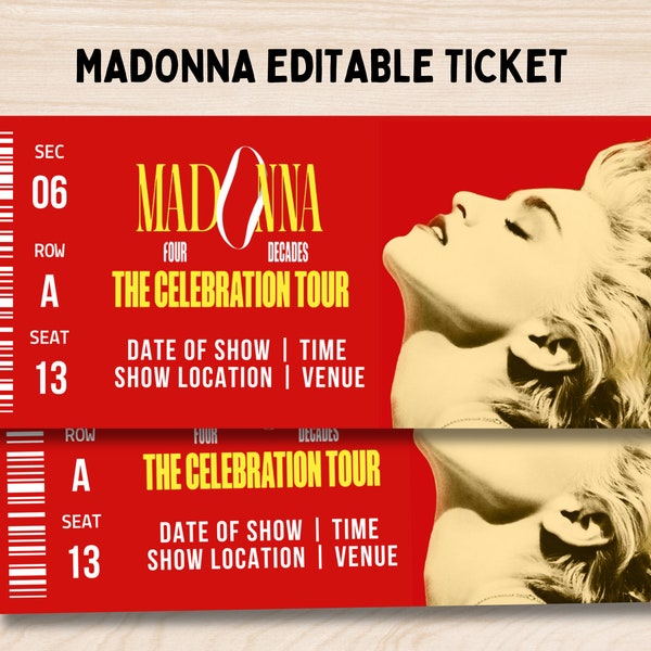 Editable Madonna Ticket, Madonna  Celebration Concert Ticket, Event Ticket Gift, Printable Ticket Template, Madonna Celebration Tour 2023