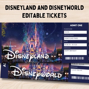 Disneyland Ticket, Disneyworld Ticket, Editable Ticket, Surprise Reveal Ticket Gift, Surprise Disneyland, Theme Park Ticket image 1