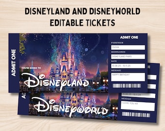 Boleto de Disneyland, Boleto de Disneyworld, Boleto editable, Regalo de boleto de revelación sorpresa, Disneyland sorpresa, Boleto de parque temático