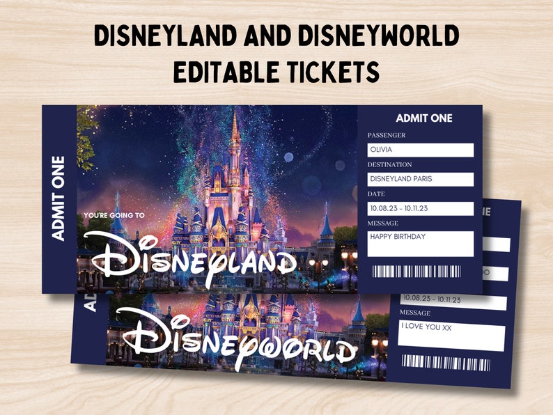 Disneyland Ticket, Disneyworld Ticket, Editable Ticket, Surprise Reveal Ticket Gift, Surprise Disneyland, Theme Park Ticket image 1