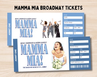 Mamma Mia Broadway Surprise Tickets, Mamma Mia Musical Gift Keepsake Theater Ticket, Editable Musical Show Theatre Souvenir Printable