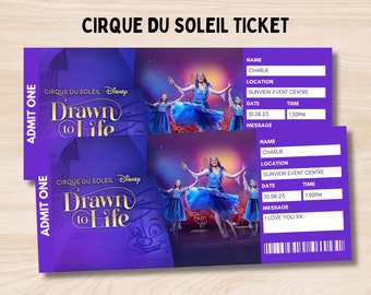 Editable Disney-DRAWN TO LIFE Cirque Du Soleil Surprise Reveal Gift Template. Drawn To Life-Cirque Keepsake Faux Gift Ticket. Printable