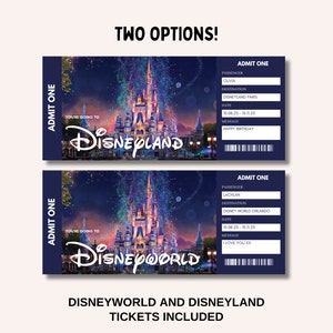 Disneyland Ticket, Disneyworld Ticket, Editable Ticket, Surprise Reveal Ticket Gift, Surprise Disneyland, Theme Park Ticket image 2