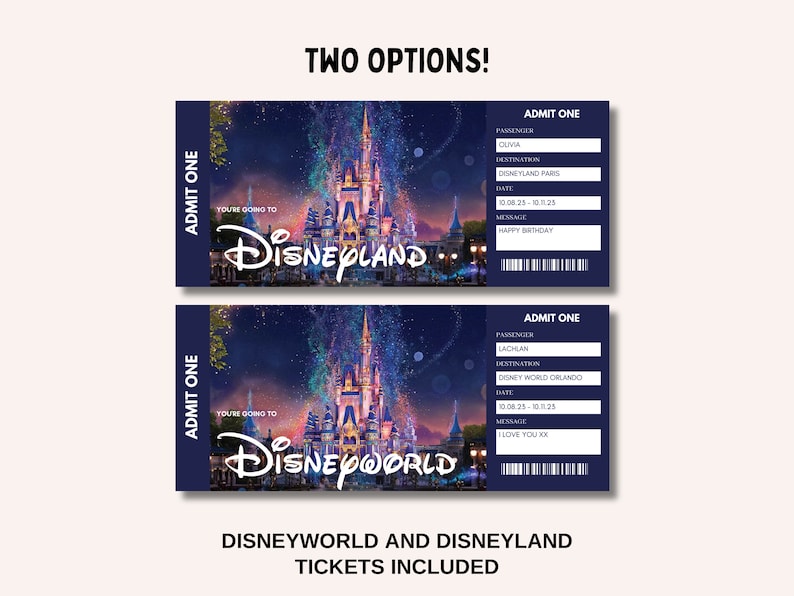 Disneyland Ticket, Disneyworld Ticket, Editable Ticket, Surprise Reveal Ticket Gift, Surprise Disneyland, Theme Park Ticket image 2