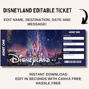 Disneyland Ticket, Disneyworld Ticket, Editable Ticket, Surprise Reveal Ticket Gift, Surprise Disneyland, Theme Park Ticket image 3