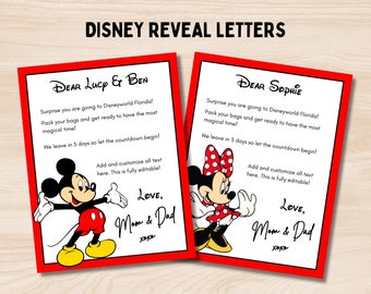 Lettres modifiables de Mickey et Minnie, Disneyland Reveal, Disneyworld Reveal, Surprise Trip Letter, Theme Park Ticket