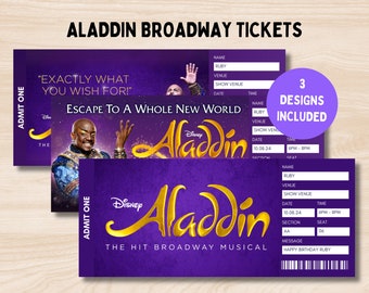 Aladdin Broadway Surprise Ticket, Aladdin the Musical Collectible Theater Ticket, Editable Musical Ticket, Keepsake Theatre Faux