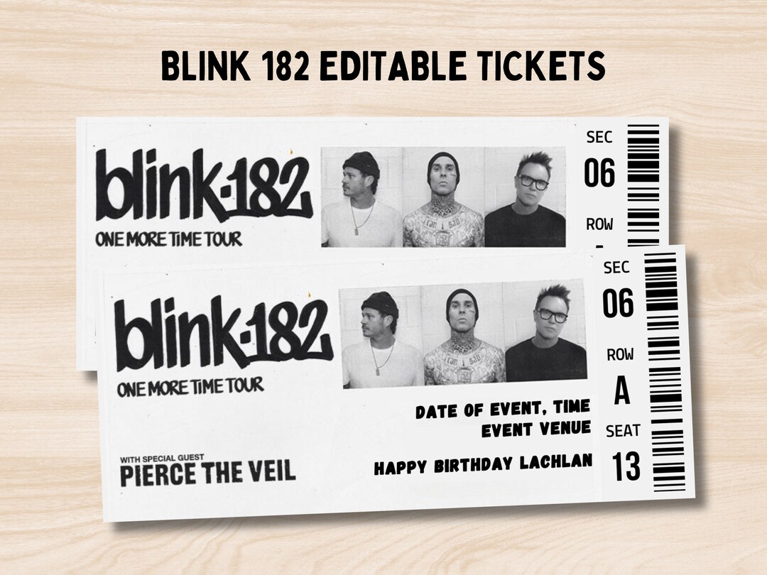 Editable Blink 182 Concert Ticket Gift, Blink 182 One Last Time Tour