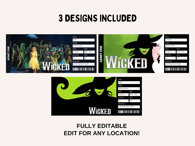 Wicked Broadway Surprise Ticket. Editable Musical Ticket Etsy UK