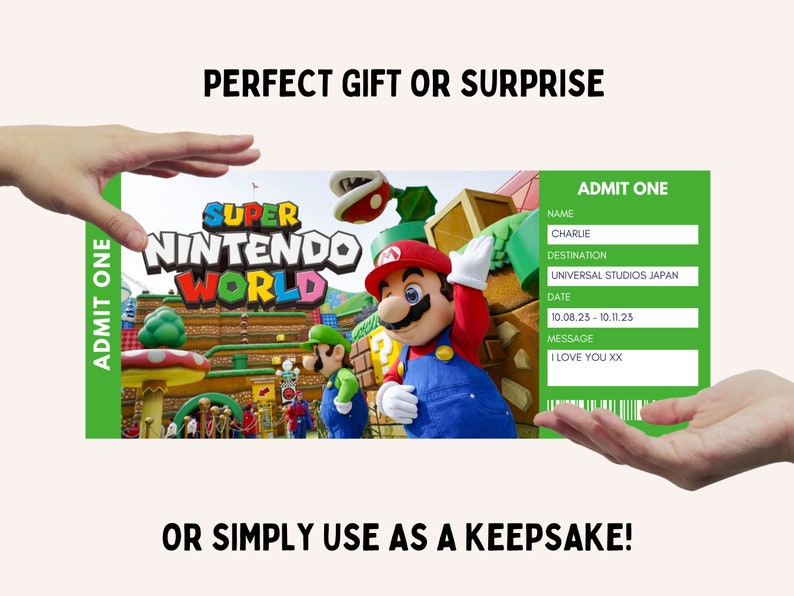 Super Nintendo World, Billet Universal Trip modifiable, Billet cadeau universel, Super Mario Surprise Universal Studios, Billet de voyage imprimable image 6