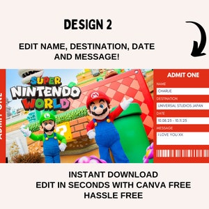 Super Nintendo World, Billet Universal Trip modifiable, Billet cadeau universel, Super Mario Surprise Universal Studios, Billet de voyage imprimable image 4