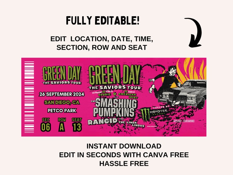 Green Day 2024 Tour the Saviors Tour Ticket Green Day Etsy Israel