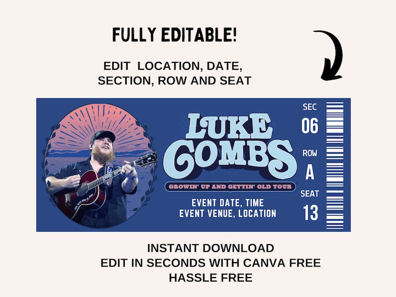 Luke Combs Tour 2024 Ticket Growin' up and Gettin' Etsy Ireland