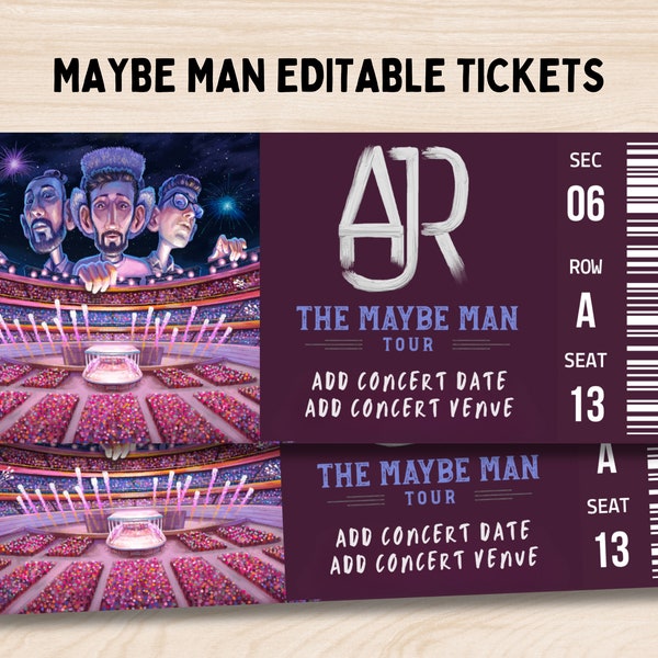 The Maybe Man Tour Ticket, AJR Ticket, AJR Tour, Personalized Printable Ticket, Concert Ticket Gift, Concert Ticket Souvenir Keepsake