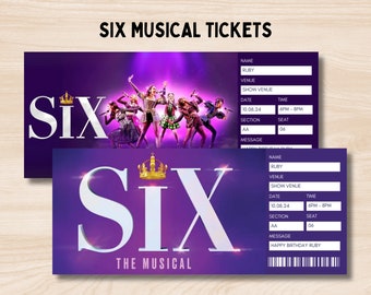 Six Broadway Surprise Tickets, Six The Musical Collectible Theater Ticket, Editable Musical Ticket, Keepsake Theatre Faux