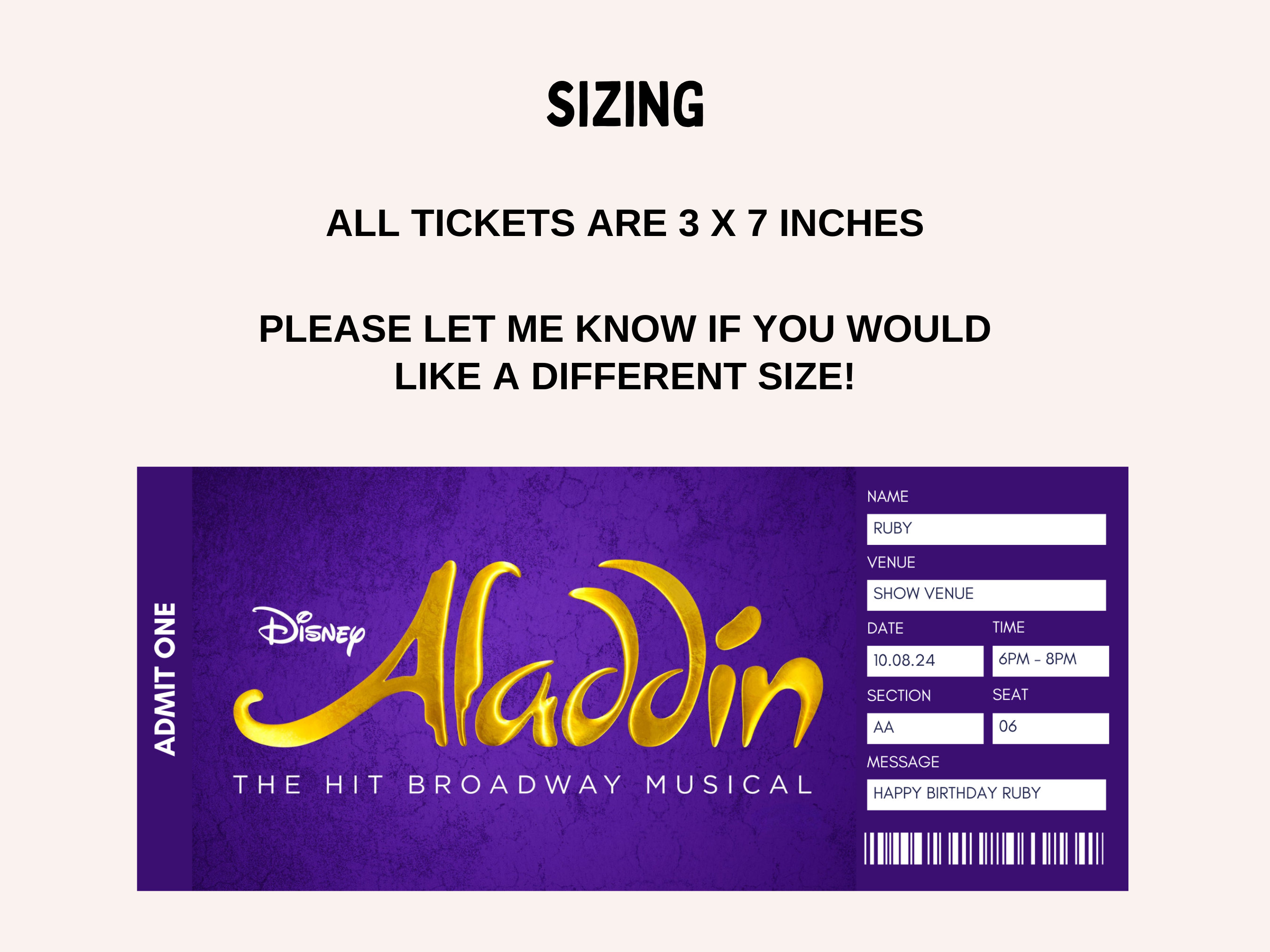 Aladdin Broadway Surprise Ticket Aladdin the Musical - Etsy.de