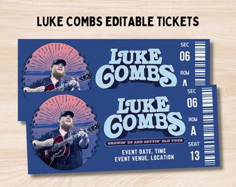 Billet Luke Combs Tour 2024, Growin' Up and Gettin' Old Tour, Billet de concert Luke Combs, Cadeau modifiable, Billet Luke Combs, Billet imprimable