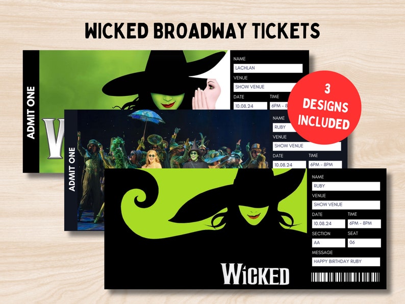 Wicked Broadway Surprise Ticket. Editable Musical Ticket Etsy UK