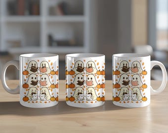 Bonita taza de fantasma de Halloween, acogedora taza de café con forma de calabaza otoñal, regalo kawaii de otoño espeluznante