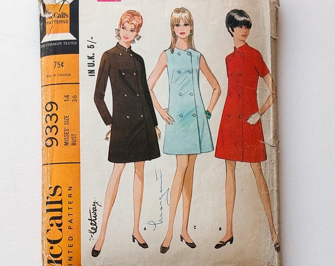 1960s Vintage Mccalls 9339 Double Breasted Coat Dress Sewing Pattern ...