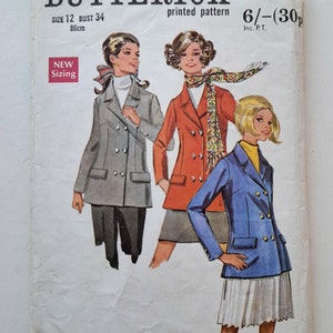 Butterick 5449 Sewing Pattern, 1970s Double Breasted Jacket Pattern, Vintage 70s Jacket Blazer, Notched Collar, Bust 34&#39;&#39;