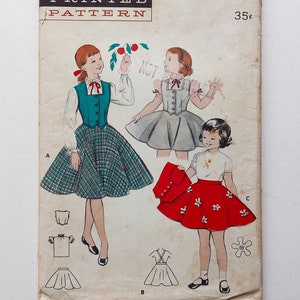 Butterick 7016 Vintage Sewing Pattern, Girls Vest or Weskit, Full Skirt & Puffy Sleeve Blouse Pattern, Suspender Straps, Size 8 Years
