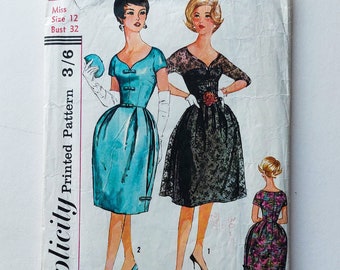 1960s Bell Shape or Full Flare Sheath Dress Sewing Pattern, 60s Evening Cocktail Dress Pattern, Simplicity 3662, Bust 32'' Formal