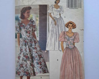 90s Butterick 5321 Basque Waist Bridal or Formal Dress Sewing Pattern, Sweetheart Neckline, Shoulder Bow, Dropped Waist, Size 12, Bust 34