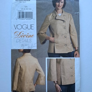 Vogue V8480 Women&#39;s Unlined Jacket Sewing Pattern, Font Buttoned Summer Jacket, Flared Cropped Sleeve, Size 6-12