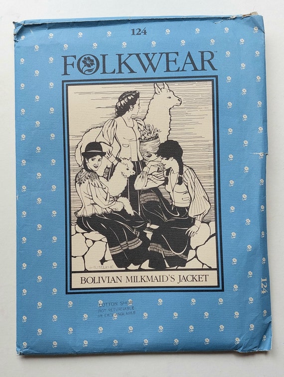 Vintage Bolivian Milkmaid's Jacket Pattern, Folkwear 124 Sewing Pattern, Authentic Ethnic Folk Costume Pattern, Uncut