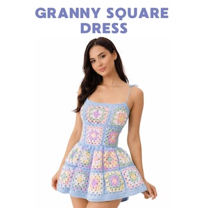 Robe carrée grand-mère au crochet, patron PDF, tutoriel robe d'été bohème (téléchargement instantané)