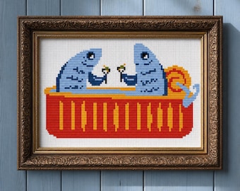 Tinned Sardines with drink Cross Stitch Pattern - Beginner Friendly (Pattern Keeper Compatible)