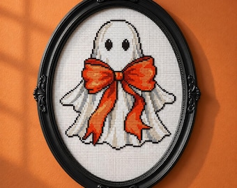 Spooky Ghost BowTie Cross Stitch Pattern – Halloween Needlepoint PDF (90x101 px)