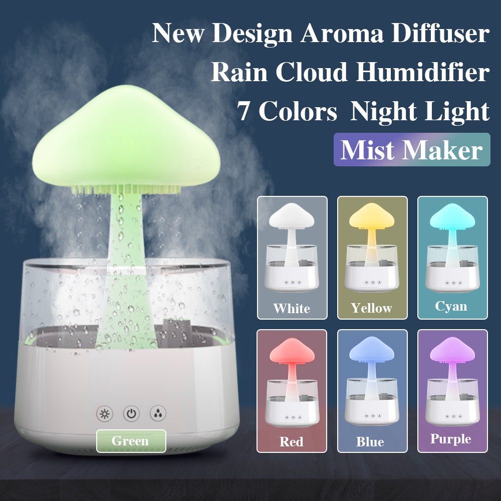 Humidificateur en forme de nuage de pluie, lampe d'aromathérapie relaxante,  diffuseur de son de pluie USB, veilleuse colorée pour la maison, 280ml