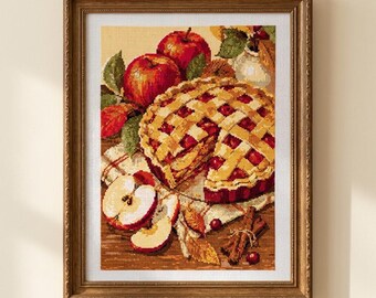 Apple Pie Cross Stitch Pattern – Vintage Still Life Kitchen Design (PDF)